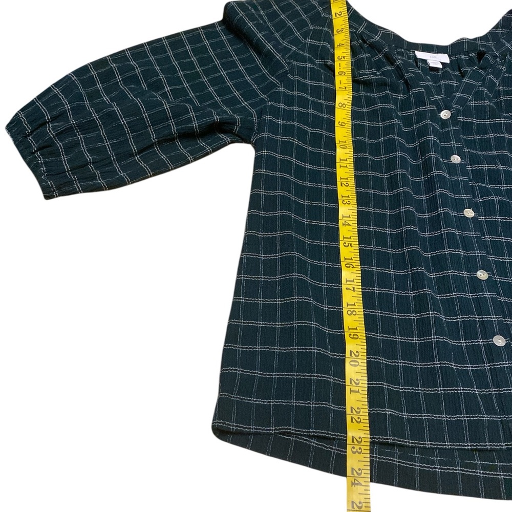 J. Jill Women's Crinkled Plaid Button-Up Top Size M Petite Evergreen Blouse - Picture 13 of 16